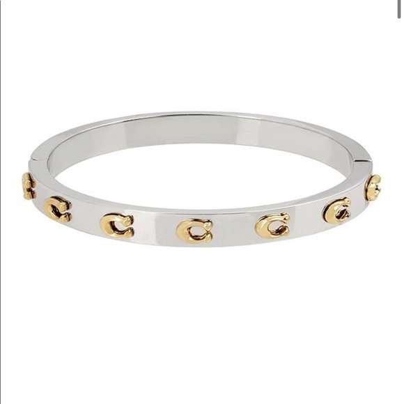 Coach Signature C Hinged Two Tone Bangle Bracelet